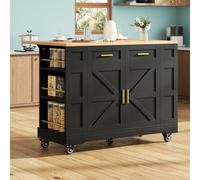 Îlot de cuisine moderne avec plateau de table réglable, table à manger multifonctionnelle avec rangement, 120x40/65x90 cm, Noir