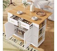Îlot de cuisine moderne et buffet - Chariot de salle à manger multifonction avec finition grain de bois, espace de rangement et design extensible pour des solutions de salle à manger élégantes