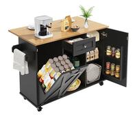 Îlot De Cuisine Moderne, Meuble De Cuisine pour Poubelles, Buffet, Chariot De Salle À Manger Multifonctionnelle avec Espace De Rangement, Étagères À Collation Et Armoires Extensibles, Noir