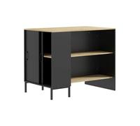 Îlot De Cuisine Multi-Rangement - Acier Panneaux Noir Chêne Clair Noir