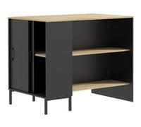 Îlot de cuisine multi-rangement - 2 étagères, placard 2 portes coulissantes avec étagère, porte couteaux - acier panneaux noir chêne clair