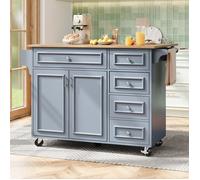 Îlot de cuisine multifonction 110 cm bleu - Buffet rétro avec plateau amovible, rangement intégré - Design moderne et pratique