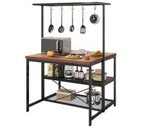 Îlot De Cuisine Multifonction Style Industriel, Support Micro-Ondes | avec 3 Niveaux Réglables, Crochets S et Prise Électrique, Cadre Métallique, Meuble de Rangement pour Petite Cuisine