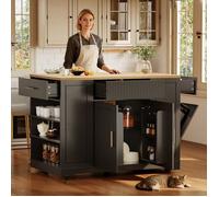 Îlot de cuisine - N620P332128S - 120x50x92 cm - Bac à déchets intégré - 5 roulettes pivotantes