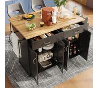 Îlot de cuisine noir avec plateau pliable - Armoire de cuisine compacte de 106 cm de large de 50 à 78 cm - Avec roulettes - Armoire de buffet mobile et table à manger - Chariot de service