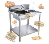 Îlot de Cuisine Professionnel en Acier Inoxydable et Table de panure - Station de préparation de Poulet Frit Robuste avec conteneurs et paniers pour la friture, idéale pour Les Restaurants e