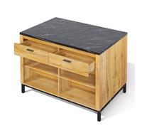 Îlot de cuisine, style maison de campagne, meuble de rangement, plan de travail, en MDF épais, structure en métal épais, côté bar, 2 tiroirs, quatre étagères, à portée de main, pour le salon, la