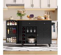 Îlot de cuisine,table à mange roulettes,bureau pliable，cadre de porte, casier à vin et porte-verres, noir,120x45(70)x89cm,MDF