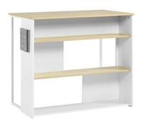 Ilot De Cuisine Table De Bar - 3 Étagères, Porte-Couteaux Acier Inox