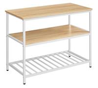 Îlot de Cuisine - VASAGLE - Grand Plan de travail - Étagère à 3 Niveaux - Chêne et Blanc