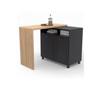Ilot rotatif CINA meuble de bar pivotant 2 en 1 imitation hêtre et noir Bois