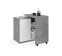 Ilot rotatif POLO meuble de bar pivotant 2 en 1 imitation béton porte blanche