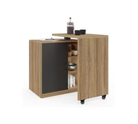 Ilot rotatif POLO meuble de bar pivotant 2 en 1 imitation hêtre porte noire