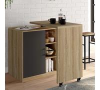 Ilot rotatif POLO meuble de bar pivotant 2 en 1 imitation hêtre porte noire