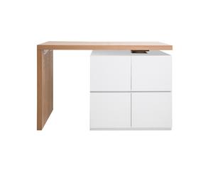 îlot - table de bar modulable avec rangement blanc mat et bois clair chêne L140-165 cm MAX