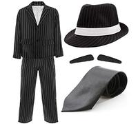 ILOVEFANCYDRESS Déguisement de Gangster avec Un Chapeau Noir à Rayures + Une Veste + Un Pantalon + Une Cravate + Une Moustache pour Adulte. Ideal pour Les enterrements de Vie de garçon. ( XXLarge )