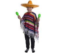 Ilovefancydress Déguisement mexicain pour garçon Poncho + Sommbrero orange uni avec pompons