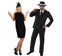 ILOVEFANCYDRESS Déguisements complets pour Couple l'homme en Tenue de Gangster et Chapeau + la Femme en Robe Noire Charleston à Franges sur Le Devant et Son Bandeau à Plume.