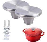 ILOVYO Lot de 2 boutons de rechange en acier inoxydable pour four hollandais Le Creuset, Aldi, Lodge et autres casseroles en fonte émaillée (argenté)