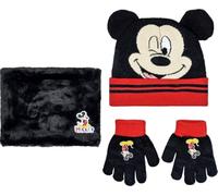 ILS I LOVE SHOPPING Ensemble 3 pièces avec bonnet d'hiver, écharpe cache-cou et gants pour enfant - Taille unique - Doux et chaud pour MICKEY MOUSE