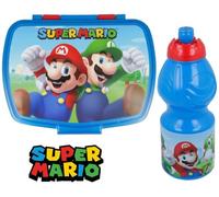 ILS I LOVE SHOPPING Set Déjeuner Scolaire 2 Pièces - Porte-Goûter et Bouteille en Plastique pour Enfants, Sans BPA (Mario)