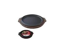 Ilsa Assiette à servir, fonte émaillée, plateau en bois, diamètre 31 cm, Noir