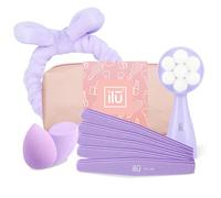 Ilū - Bandeau Cheveux Lila Éponge Maquillage Contouring Brosse Nettoyage Douce Vegan Sac Maquillage Coton Durable Accessoires Beauté Pratiques pour Un Éclat de Peau et Manucure Élégante