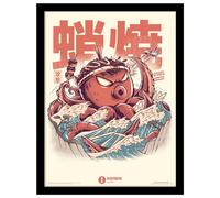 Ilustrata Poster encadré Takoyaki Attack, Orange/bleu/blanc, 40cm x 30cm