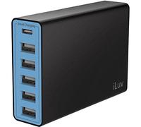 iLuv Rock Wall6 6 Port USB Type C Wall Charger Black 5 x USB Port 1x USB Type C port smart + Universal Charging 110 - 220 V 10 A 50 W
