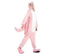 ILWHE Vêtements pour Animaux Combinaison Pantalons Pyjama Cosplay Costume Noël Halloween Pyjama Unisexe Adulte Adolescent (XL, Dinosaure Rose)