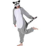 ILWHE Vêtements pour Animaux Combinaison Pantalons Pyjama Cosplay Costume Noël Halloween Pyjama Unisexe Adulte Adolescent (XL, Raton Laveur Gris)