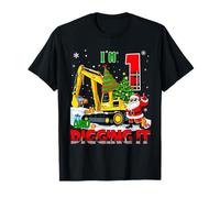 I'm 1 Construction 1st Birthday Kid Boy Xmas Excavator Santa T-Shirt