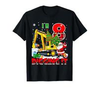 I'm 8 Construction 8th Birthday Kid Boy Xmas Excavator Santa T-Shirt