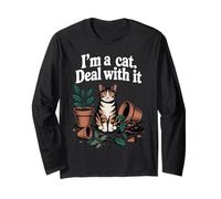 I'm A Cat Deal With It Chat Lover Plante Chaton Amusant Chat Manche Longue
