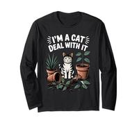 I'm A Cat Deal With It Chat Lover Plante Chaton Amusant Chat Manche Longue