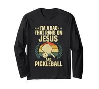 I'm a Dad That Runs on Jesus and Pickleball Retro Christian Manche Longue
