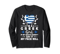 I'm a Greek Girl Greek Face Greece Flag Manche Longue