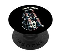 I'm Bored Astronaute Assis sur Lune Humour Espace Cosmique PopSockets PopGrip Adhésif