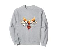 Im Broken : De Broken à Beautiful Phoenix Rising Art Sweatshirt, Unisexe pour Adultes, Gris Chiné, M