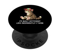I'm Built Different Funny Tabby Cat Wearing Cap Meme Humor PopSockets PopGrip Adhésif