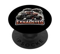 I'm Exhausted Funny Monster Truck Exhaust Pun Jeu de Mots PopSockets PopGrip Adhésif
