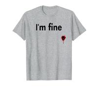 I'm Fine Bloody Funny Horror Halloween Hommes Femmes T-Shirt, Homme, Gris Chiné, 4XL