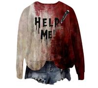 I'm Fine Bloody Shirt Sweat-shirt d'Halloween amusant pour femme à manches longues pour horreur de sang (TYPE - 9, XXL)