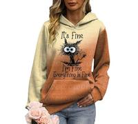I'm Fine Everything is Fine Sweats à Capuche Femme Noir Chat Impression 3D Pull Sweats à Capuche Automne Sport Tops