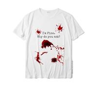 I'm Fine Halloween Graphic Slash Injury Blood Novelty Funny Top T-Shirts Tops Tees Cotton Mens Casual White XXL