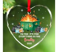 I'm Fine It's Fine Everything is Fine Ornements, décoration de Noël personnalisée avec nom, décoration de sapin de Noël sarcastique 2025, cadeau souvenir personnalisé en verre souvenir