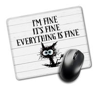 I'm Fine It's Fine Everything is Fine Tapis de souris rectangulaire amusant en forme de chat noir, cadeau pour collègue, décoration d'accessoires de bureau à domicile, cadeau inspirant pour collègue