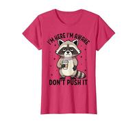 I'm Here I'm Awake Don't Push It Funny Raton Laveur T-Shirt, Femme, Rouge Chiné, M