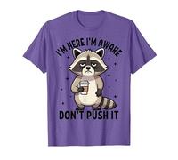 I'm Here I'm Awake Don't Push It Funny Raton Laveur T-Shirt, Homme, Violet Chiné, L