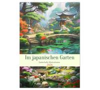 Im japanischen Garten. Zauberhafte Illustrationen (Wandkalender 2026 DIN A2 hoch), CALVENDO Monatskalender: Fernöstliche Gartenkunst im Stil bezaubernder Ölmalerei